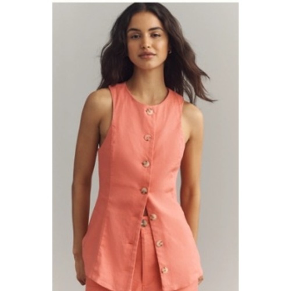 Maeve Linen Stretch Structured Vest Porcelain Rose Large NWT